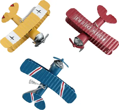 Image de Lot de 3 décorations suspendues en forme d'avion, style rétro, maquettes d'avion en fer pour voiture ou bureau, jaune, rouge, bleu