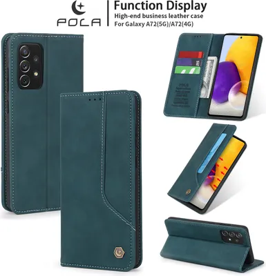 Produktbild von Galaxy A72 Hülle, LaimTop Retro Kunstledertasche Schutzhülle mit Kartenfach Standfunktion für Samsung Galaxy A72 5G / A72 4G Blau