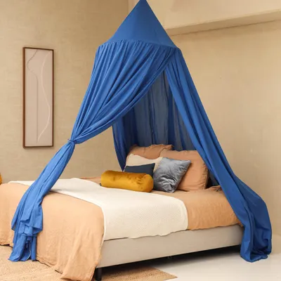 Imagen del producto de Mosquitera redonda, de color azul, para cama doble/king size, con protección contra insectos