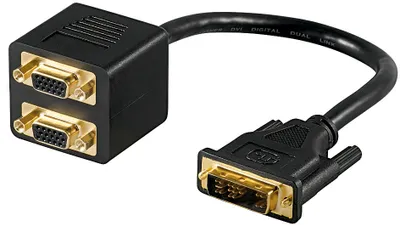 Immagine prodotto di Goobay 68737 Cavo adattatore DVI/SVGA, placcato oro, 0,32 m, nero - Spina DVI-A (12+5 pin) > 2x presa VGA (15 pin)
