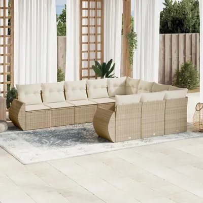 Produktbild von 10-tlg. Garten-Sofagarnitur mit Kissen Beige Poly Rattan 3254225