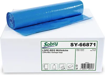 Produktbild von Sobsy Müllsäcke, 120 l, Typ 60, 700 x 1.100 mm, blau, 10 x 25 Stück / Abfallsäcke
