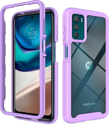Produktbild von Moto G42 Hülle, Hybrid Transparente Rückseite Robust TPU Bumper Rutschfest Stoßfest Ganzkörper Schutzhülle für Motorola Moto G42 Lila