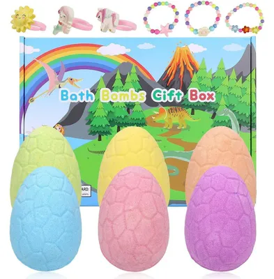 Image de Bombes de bain pour enfants avec une surprise à l'intérieur, lot de 6 boules de bain colorées en forme d'œuf contenant un jouet, coffret cadeau pour filles et garçons