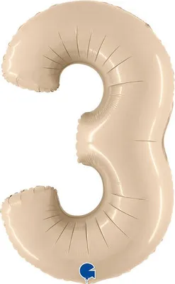Imagen del producto de Globo de aluminio gigante con forma de número, 40 pulgadas/102 cm, color crema satinado, número: 3