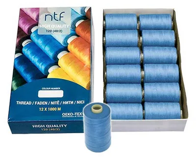 Universal Nähgarn Polyester 12 Spulen himmelblau