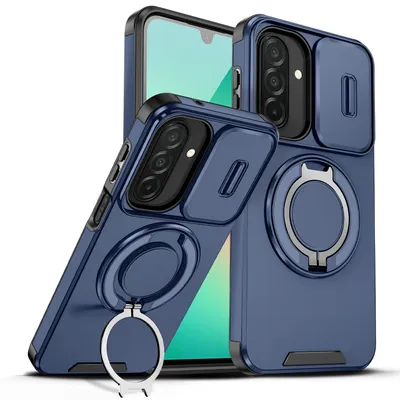 Obrázek produktu pro Dvouvrstvé pouzdro pro Samsung Galaxy A57, posuvným krytem fotoaparátu a magnetickým kroužkovým stojánkem Modrý