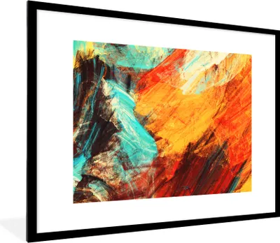 Produktbild von MuchoWow® Gerahmtes Poster Gemälde - Abstrakt - Öl 80x60 cm - Poster mit Schwarzem Bilderrahmen Wandposter Rahmen Foto Bilder - Schlafzimmer-Dekorationen - Fotoposter