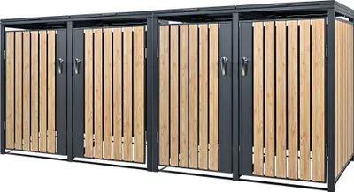 Produktbild von ML-Design 4-košový box na 4 koše 240L 264x80x116,3 cm antracitový modřínový vzhled, ocel, odolný proti povětrnostním vlivům/uzamykatelný