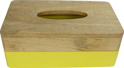 Obrázok produktu pre Jemná krabička na vreckovky Asianliving Mango Wood Yellow Hand Thailand Š27xH16xV10cm