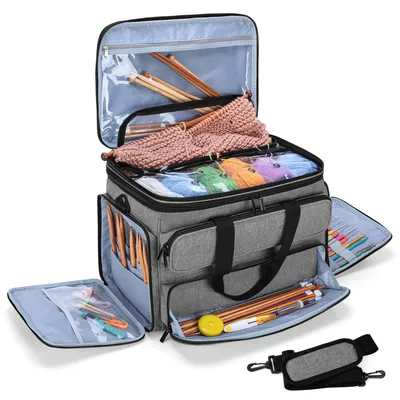 Produktbild von Stricktasche zur Aufbewahrung von Wolle, Häkel Aufbewahrungstasche für Garn, Handarbeitstasche für Stricken Wolle und Häkel Zubehör, Grau