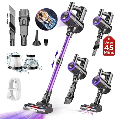 Produktbild von Akku Staubsauger,36000Pa Staubsauger Kabellos,500W ,Herausnehmbarer Akku,45 min,6 in 1 akkustaubsauger ,5-in-1 Filtersystem Handstaubsauge,1.5L