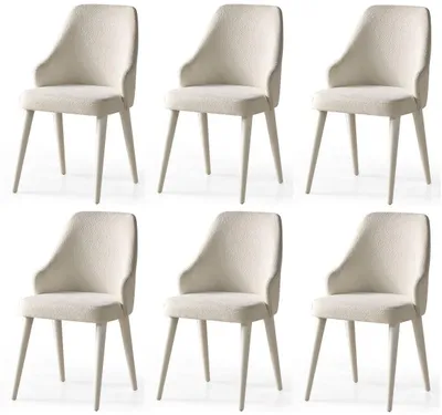 Productafbeelding van Moderne gestoffeerde stoel, set van 6, wit, textiel, kunststof, set keukelstoelen