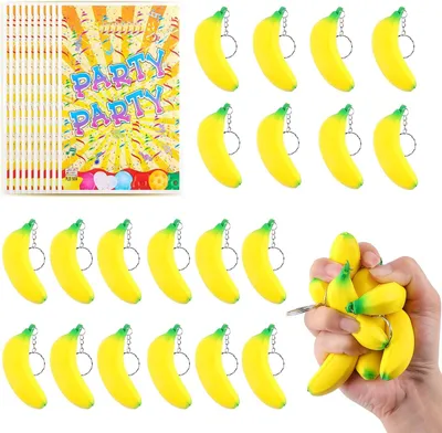 Productafbeelding van Banaan squishies speelgoed met sleutelhangers - Set van 20 - Rekbaar bananenfidget-speelgoed voor stressvermindering