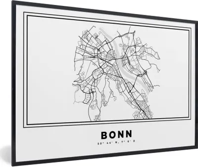 Produktbild von MuchoWow® Gerahmtes Poster Stadtplan - Deutschland - Schwarz und weiß - Bonn - Karte 90x60 cm - Poster mit Schwarzem Bilderrahmen Wandposter Rahmen Foto Bilder - Fotorahmen - Foto-Plakat