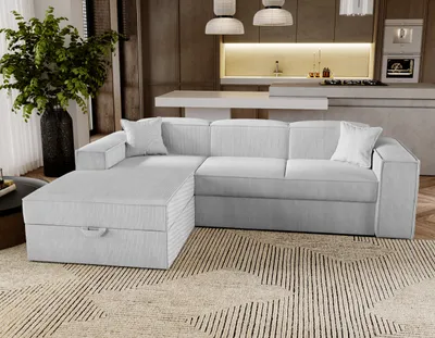Produktbild von Ecksofa mit Schlaffunktion Santorini - Sofa 250 cm mit Bettkasten, Ecksofa L-Form, Schlafsofa Couchgarnitur - Links - Grau & Poso 110