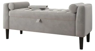 Produktbild von Samt Sitzbank mit Stauraum - 118 cm Polsterhocker/Ottomane - Bettbank Fußbank für Schlafzimmer Flur Wohnzimmer - Grau