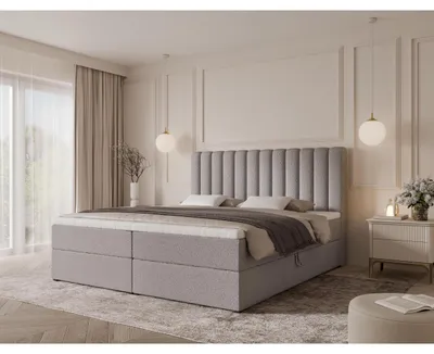 Produktbild von 140 cm Boxspringbett RIMINI mit gestepptem Kopfteil, Taschenfederkernmatratze H3/H4, 2 Bettkästen, Bouclé/Velvet, ohne Topper