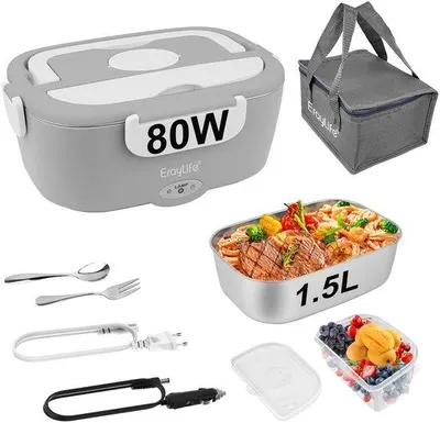 Produktbild von Elektrische 3-in-1 Lunchbox 80W, 12V/24V/220V, 1,5L, Lekvrij, Draagbaar, Warmhoudcontainer, für Auto, Gewicht: ca. 4 kg, Farbe: Grau