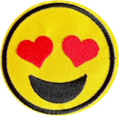 Produktbild von Emoji-Smiley-Emblem-Aufnäher zum Aufbügeln, Herz-Augen