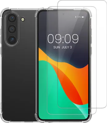 Produktbild von kalibri Hülle kompatibel mit Samsung Galaxy S23 Case - Handyhülle mit 2x Glas Schutz Folie - Cover Handyhülle in Transparent