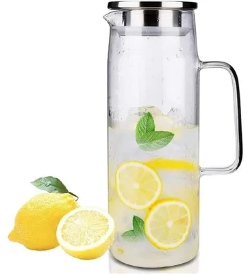 Immagine prodotto di Caraffa d'acqua da 1,5 litri in vetro borosilicato con coperchio in acciaio inossidabile 304, ideale per acqua, succhi, tè e caffè
