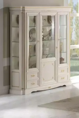 Produktbild von Klassische Vitrine Luxus Weiß Schrank Holz Italienische Stil Möbel Glas