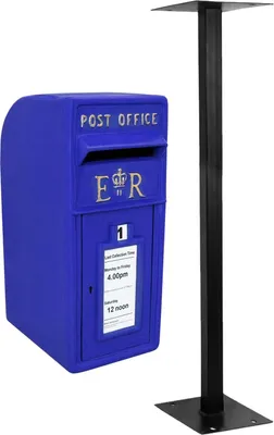 Image de Boîte aux lettres sur pied, boîte aux lettres murale, boîte aux lettres sur pied de style écossais, bleue, boîte aux lettres avec socle en fonte