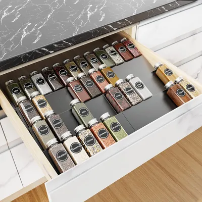Image de Omgoods - Étagère d'épices extensible avec tiroir - 4 niveaux, réglable de 30 à 58 cm