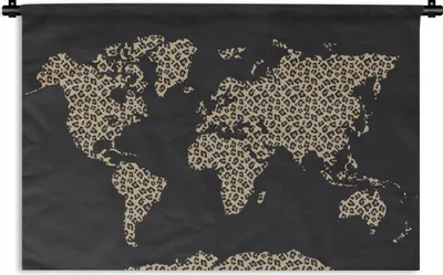 Produktbild von MuchoWow® Wandteppich Wandbehang Weltkarte - Tiermotiv - Leopard 90x60 cm Tapisserie Dekoration Wandtuch - Wandskulpturen - Bildteppich
