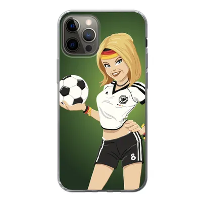 Produktbild von MuchoWow® Handyhülle Schutzhülle Hülle für iPhone 13 Pro Illustration eines Mädchens mit deutscher Kleidung und einem Fußball - Mädchen - Kinder Silikon Softcase Handy Hülle - Handy-Tasche