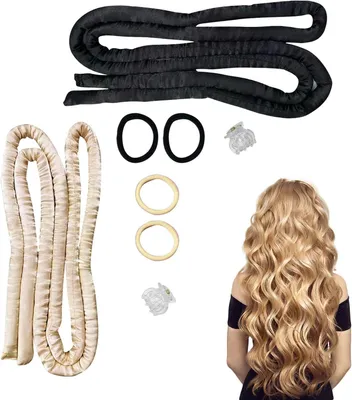 Produktbild von Hitzefreie Lockenwickler 2 Sets, 1,6 m, für langes Haar, Nacht-Stirnband, Haargummis und Clips