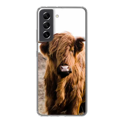 Produktbild von MuchoWow® Handyhülle Schutzhülle Hülle für Samsung Galaxy S21 FE Schottische Highlander - Landschaft - Kuh - Braun - Tiere - Natur Silikon Softcase Handy Hülle - Mobiltelefonhülle