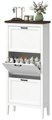 Produktbild von Schuhschrank fš¹r 18 Paar Schuhe, schmaler Schuhschrank mit 3 Klappschubladen und verstellbaren Einlegeb?den, wei?