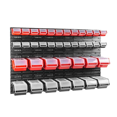 Produktbild von Stapelboxen wandplatten mit boxen Sortierregal 38 stck. Box mit Deckel Wandregal 120 x 80 cm Werkstattwandregal Schüttenregal Klarsichtdeckel Sichtlagerkästen Kunststoff Lagersystem
