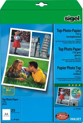 Produktbild von InkJet-Top-Photo-Papier hochglänzend A4 125g/qm 25 Blatt Packung mit 10 Stück