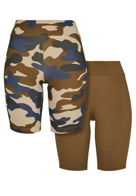 Produktbild von Urban Classics Damen Shorts Ladies High Waist Camo Tech Cycle Shorts Double Pack Summerolive Camouflage/Summerolive -M