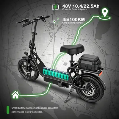 Produktbild von Elektrischer E-Scooter E-Bike - EB1 - 500W 48V Motor - 10,4Ah Lithium Akku bis 45 km Reichweite - 35 km/h - 35 cm (14 Zoll) Räder - Klappbar