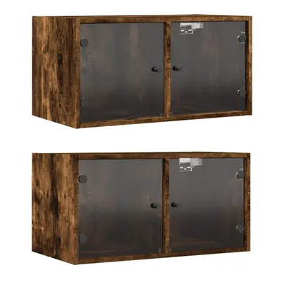 Obrázek produktu pro Nástěnné skříňky se skleněnými dvířky 2 ks. Kouřový dub 68,5x37x35 cm