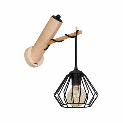 Immagine prodotto di Lampada da parete in legno con paralume in metallo WOODY 1xE27 60W Milagro