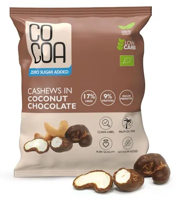 ORZECHY NERKOWCA W CZEKOLADZIE KOKOSOWEJ BEZ DODATKU CUKRÓW BIO 70 g - COCOA