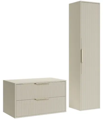 Produktbild von Badplaats Waschbeckenunterschrank Rimini 80 x 46 cm Cashmere - Hängender Badezimmerschrank mit 2 Schubladen und Hochschrank
