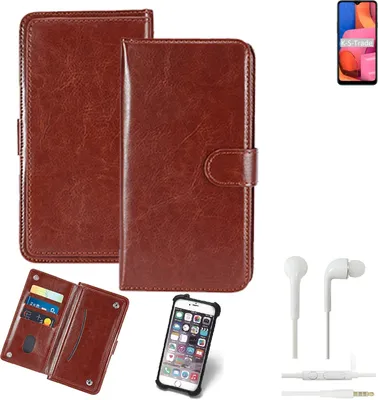 Produktbild von K-S-Trade 360° Hülle kompatibel mit Samsung Galaxy A20s inkl. Headphones braun Kunstleder Case BookCase WalletCase Kunstlederederhülle Handyhülle,