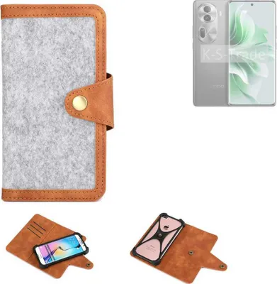 Produktbild von K-S-Trade Handyhülle kompatibel mit Oppo Reno11 Schutzhülle Filz-Hülle Kunst-Leder hellgrau braun (1x)