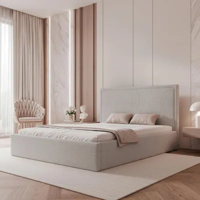 Productafbeelding van Boxspringbed TIRANO 140x200, lichtgrijs, premium pluche, met opbergruimte en lattenbodem