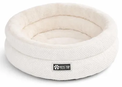 Rundes Katzenbett, Plüsch, waschbar, rutschfest, 60 cm, Königsweiß