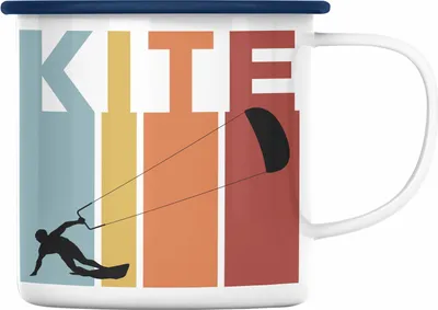 Produktbild von Trendation - Kitesurf Kitesurfen Geschenk Emaille Tasse Kite Surfender Kitesurfing Geschenkidee (Blau)