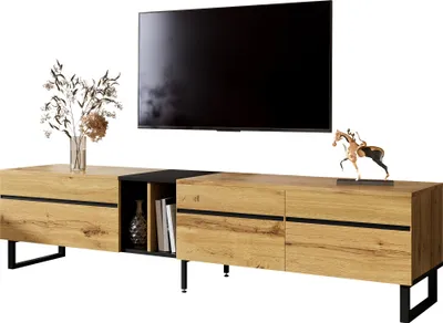 Produktbild von Fortuna Lai Modernes TV-Lowboard 180 cm mit Klappfach, offenen Fächern und Doppeltüren – Minimalistischer Fernsehschrank als Sideboard, TV-Möbel & Wohnzimmerschrank mit viel Stauraum