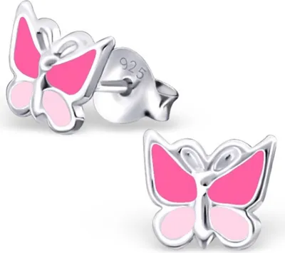 Produktbild von Kinder Ohrstecker Silber Ohrringe Schmetterling rosa