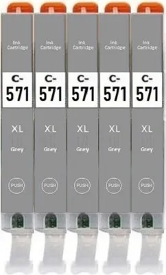 Image de 5 x cartouches compatibles avec Canon CLI-571 Gris XL pour Pixma MG7750, MG7751, MG7752, MG7753, TS8050, TS8051, TS8052, TS8053, TS9050, TS9055